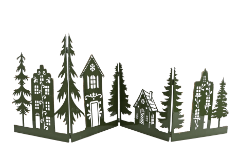 Decoratie shutter Xmas House/Tree groen metaal 122x0,5x40cm