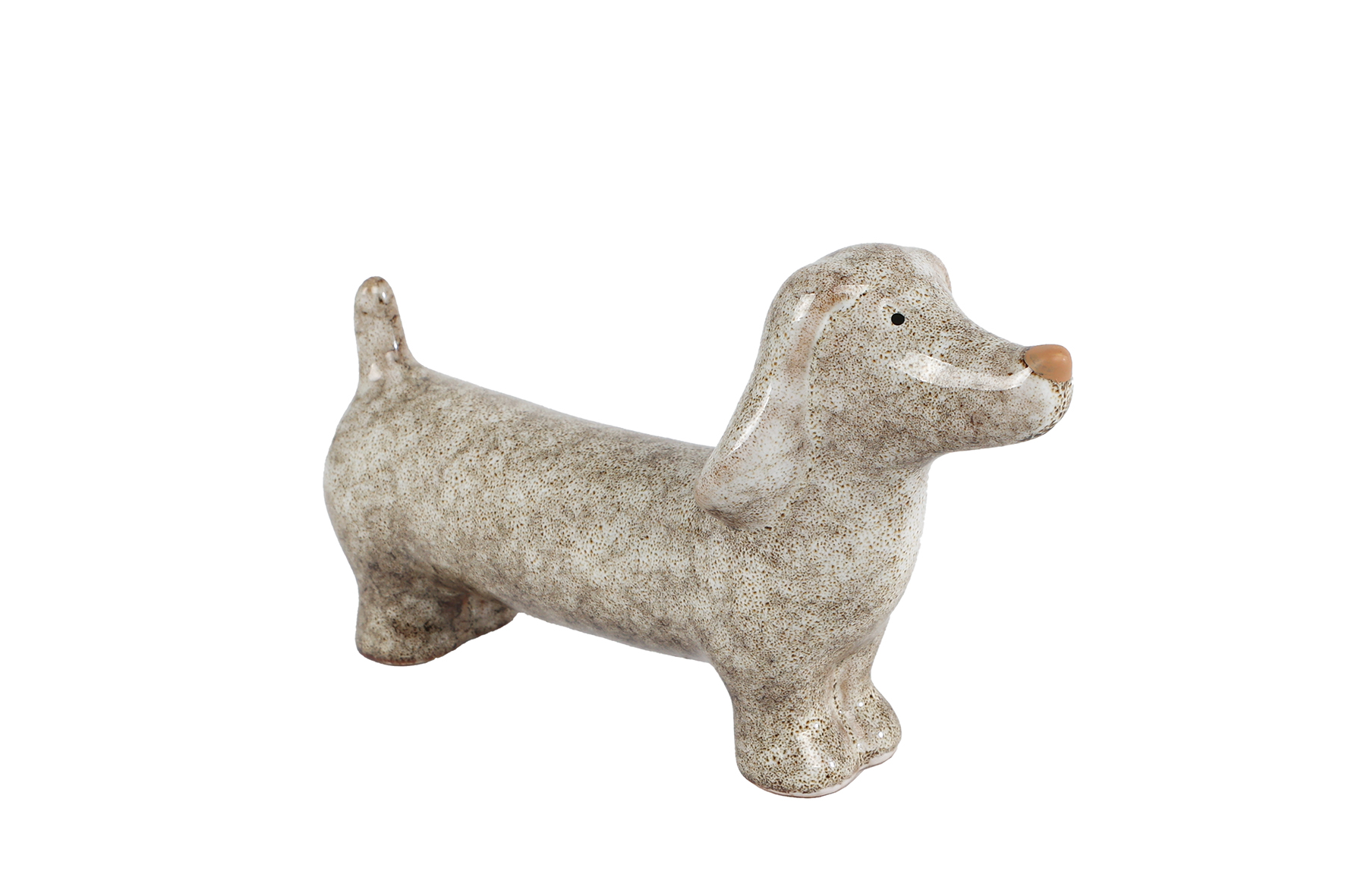 Sculptuur Teckel beige aardew 14,5x4,5x9,5cm