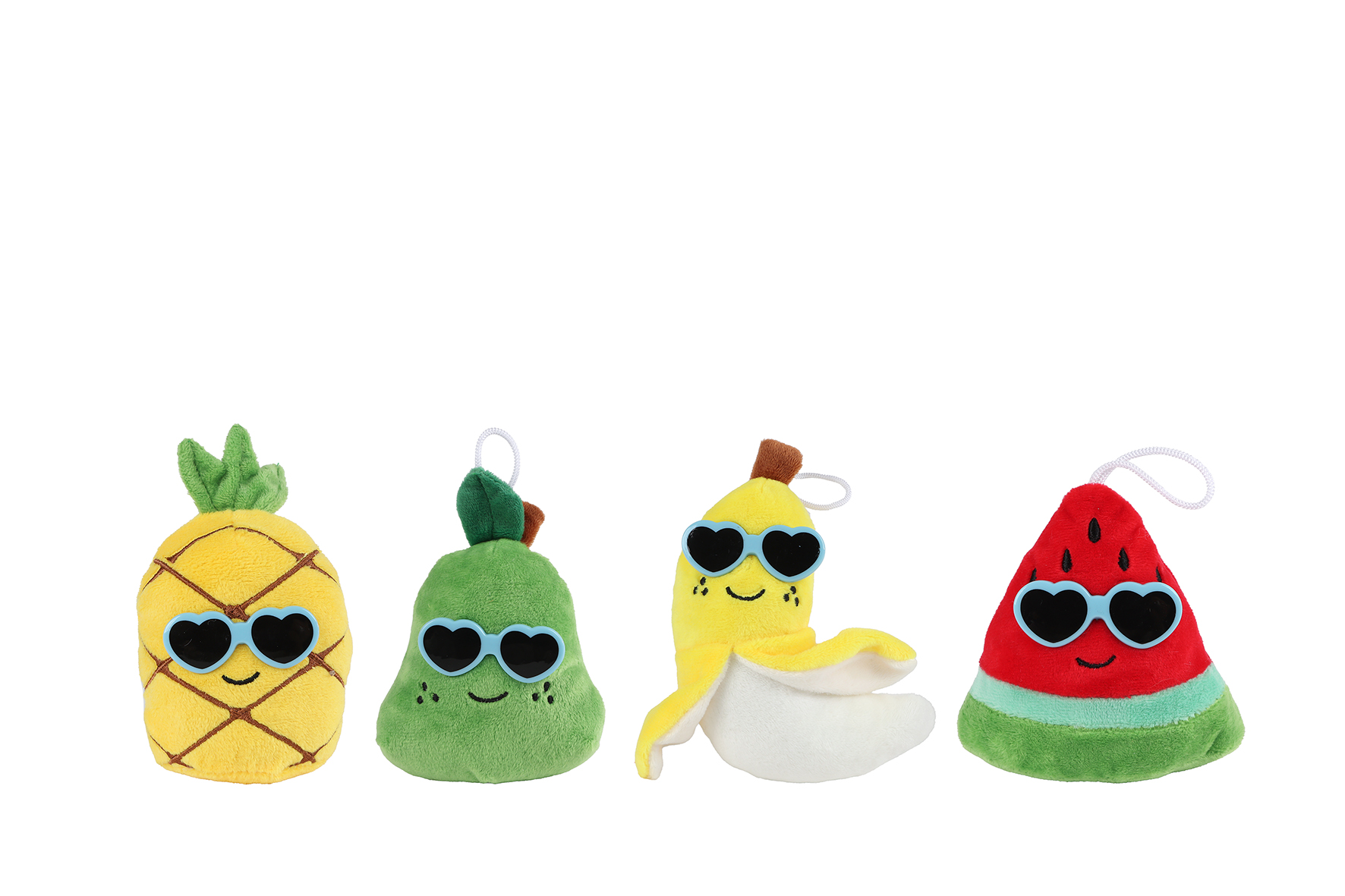 Fluffy Menu fruit pluche met zonnebril 4ass 6cm