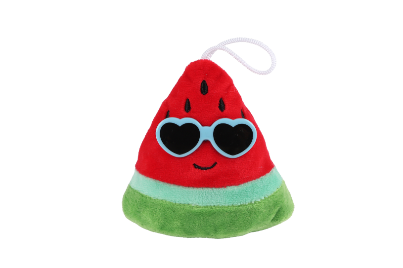 Fluffy Menu fruit pluche met zonnebril 4ass 6cm