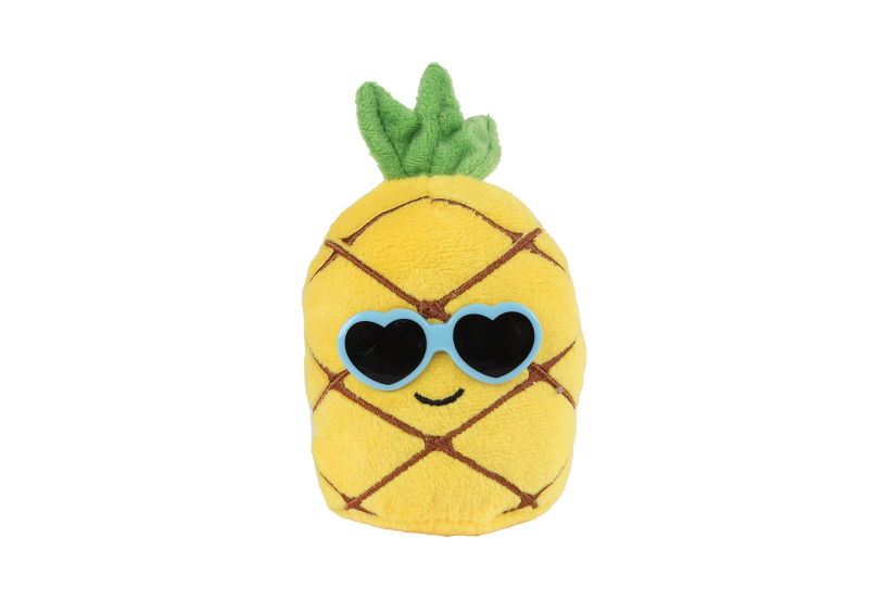 Fluffy Menu fruit pluche met zonnebril 4ass 6cm