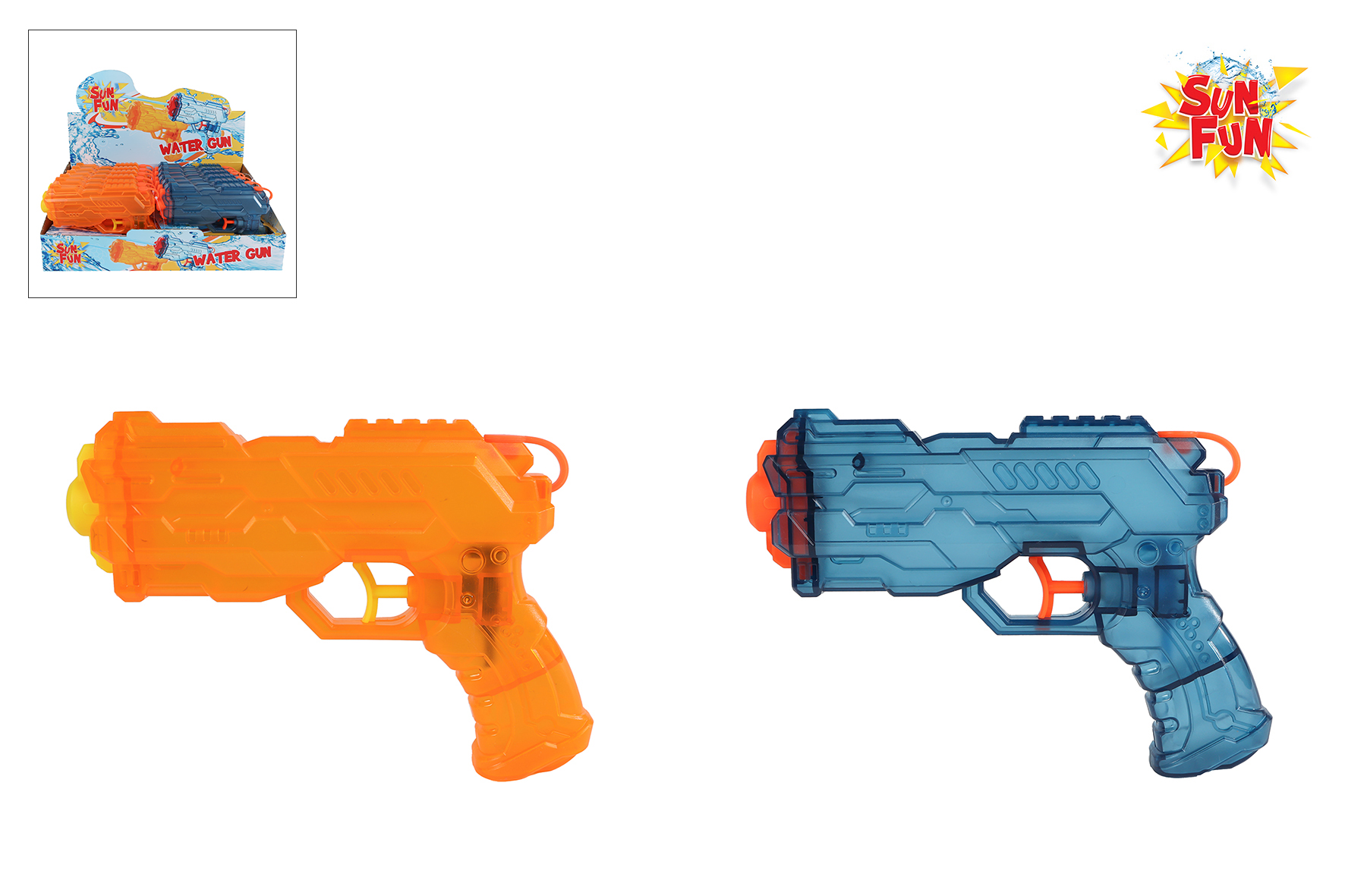 Sun Fun waterpistool 2ass kleur 19cm mat transparant