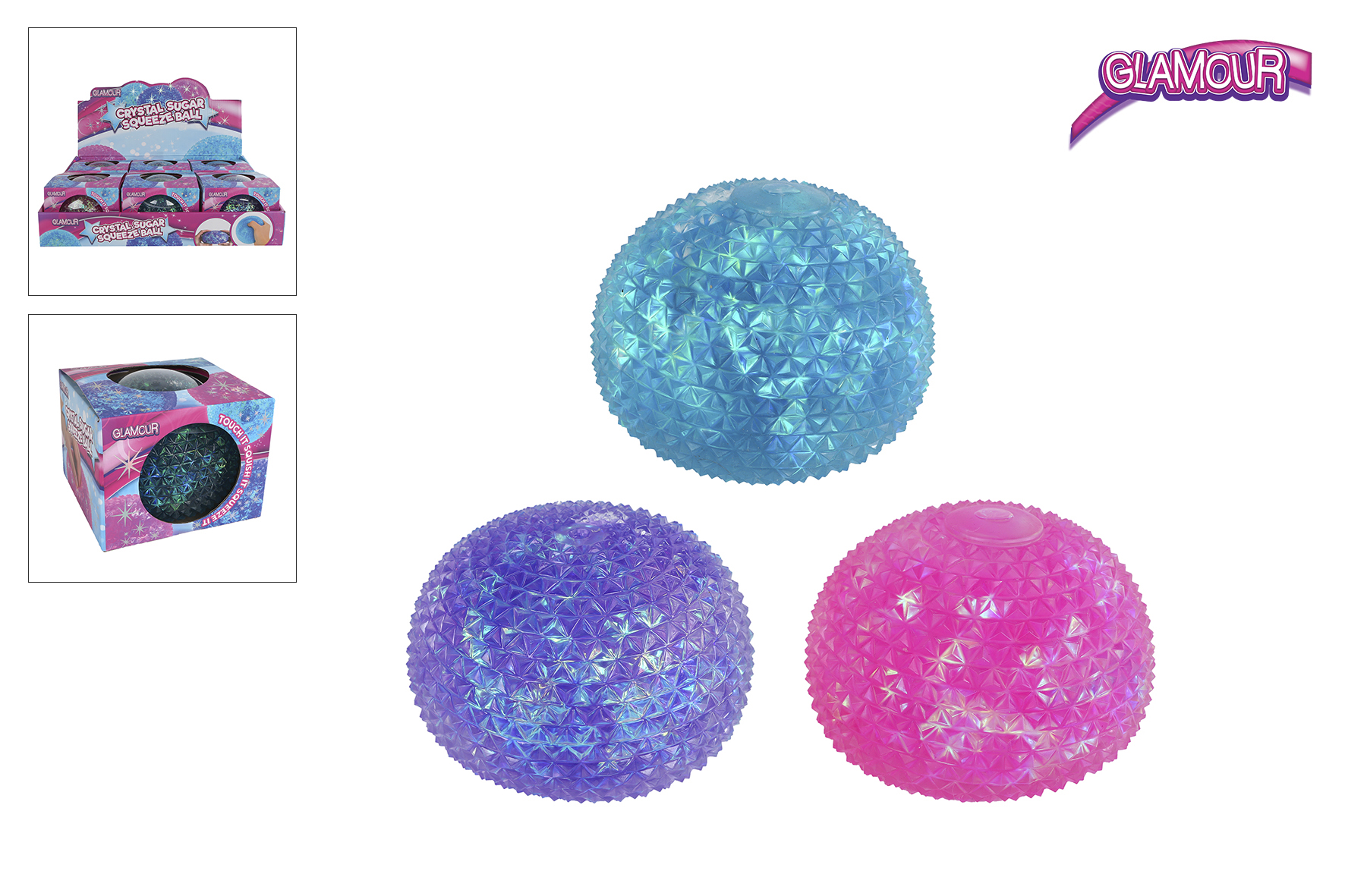 Glamour mega kristal sugar stressbal 750gram 3ass 10cm
