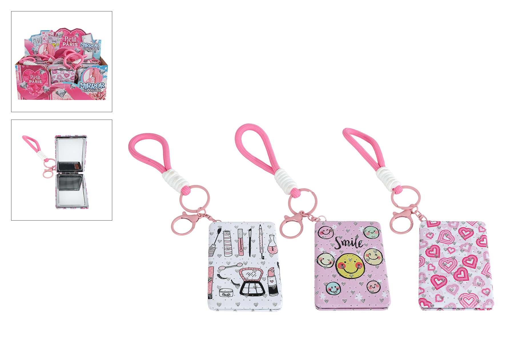 Petit Paris make-up spiegeltje aan sleutelhangerkoord 7cm