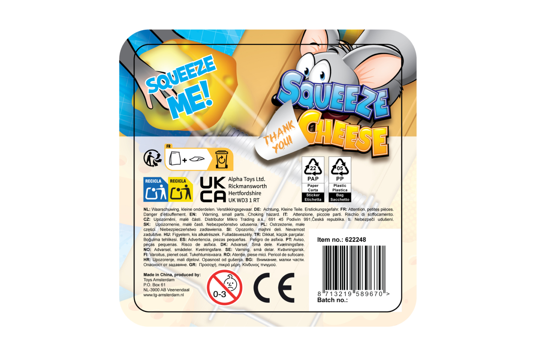 Jumbo Squeeze Kaas 400gram anti-stress 10x10x8cm