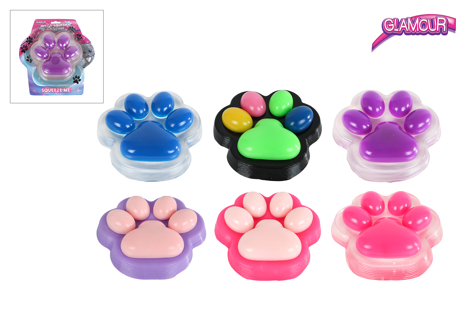 Glamour squishy mega kattenpoot 500gram 6ass 17cm