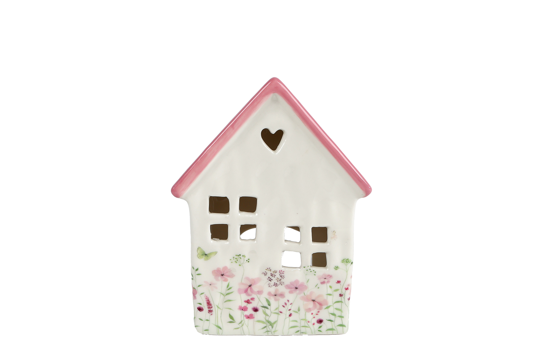 Theelichth House Floral S roze aardew 11x7x16cm