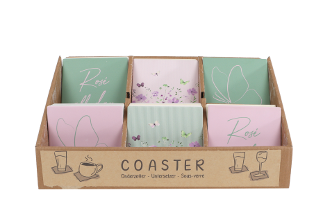 Onderzetter Floral aardewerk roze/groen 10x10x0,7cm assorti
