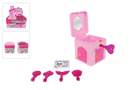 Surprise box 4 deurtjes/5 sleutels roze 4ass 5x5x5cm
