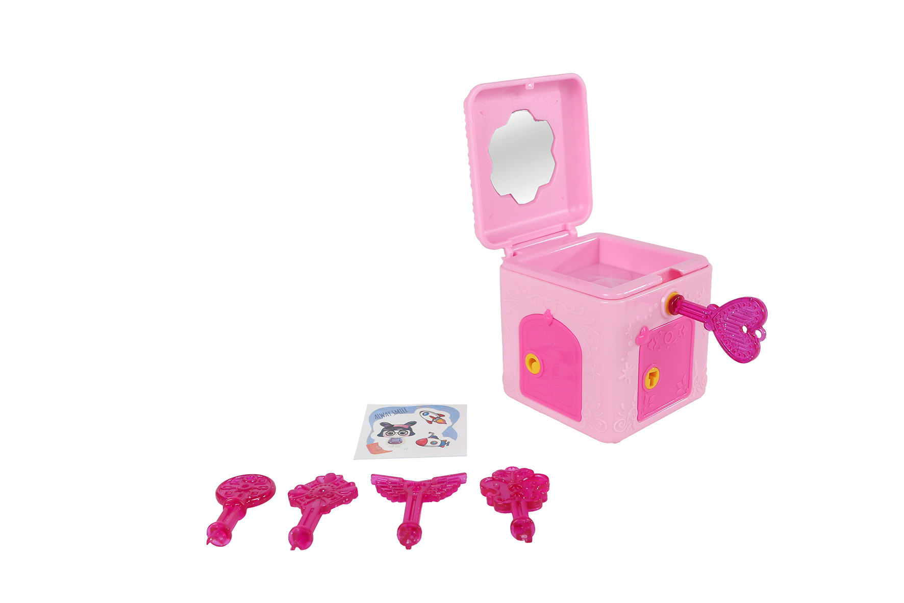 Surprise box 4 deurtjes/5 sleutels roze 4ass 5x5x5cm