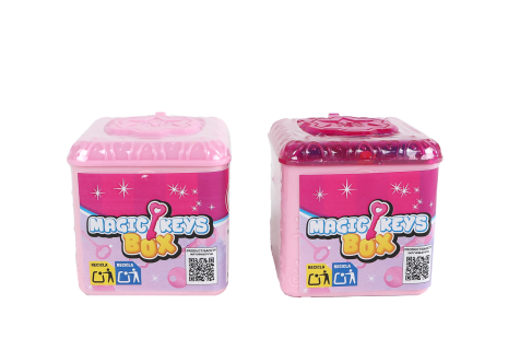 Surprise box 4 deurtjes/5 sleutels roze 4ass 5x5x5cm