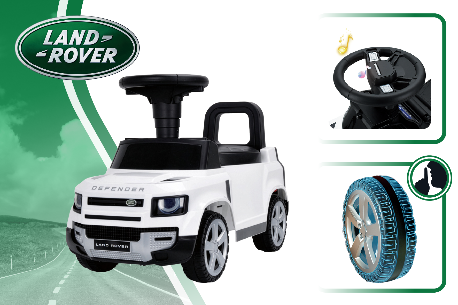 Land Rover loopauto wit met geluid 67cm