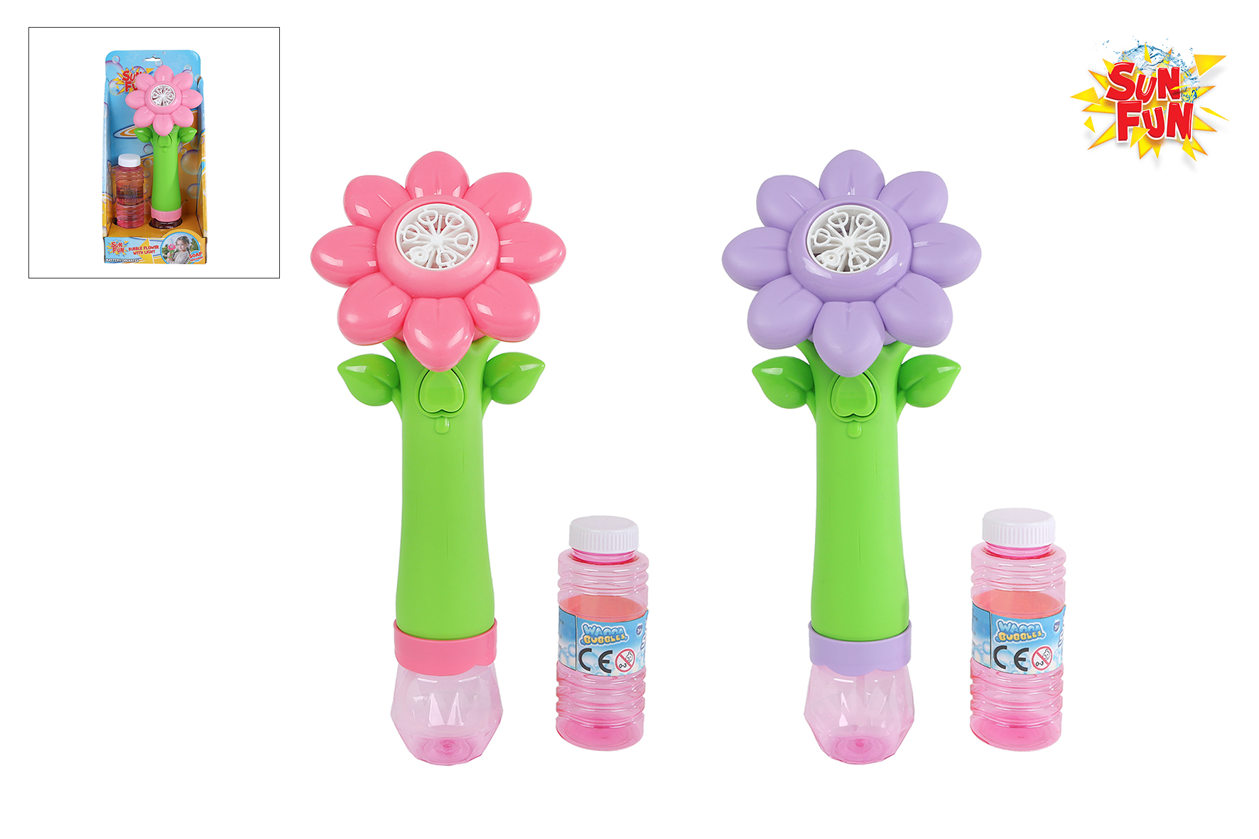 Sun Fun bellenblaas bloem met licht 90ml 2ass kleur 27cm B/O