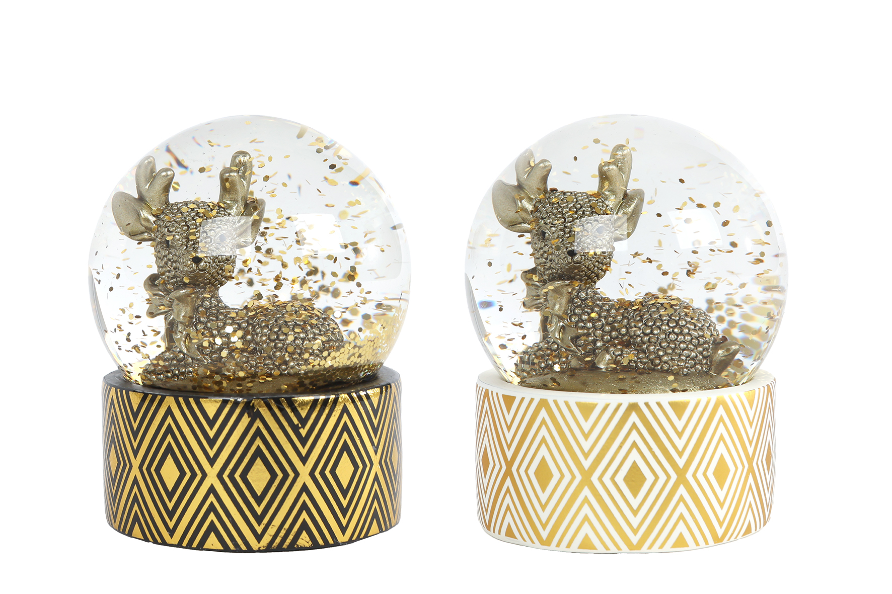 Sneeuwbol Hert S glinster goud/zwart polystone 7x7x9,5cm