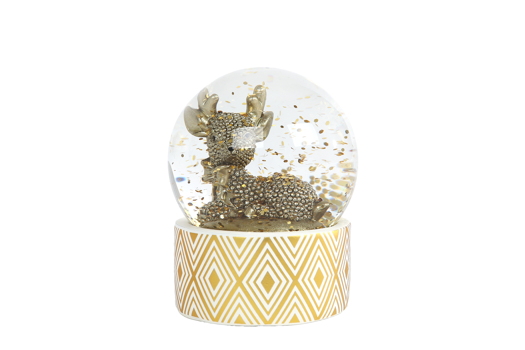 Sneeuwbol Hert S glinster goud/zwart polystone 7x7x9,5cm