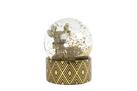 Sneeuwbol Hert S glinster goud/zwart polystone 7x7x9,5cm