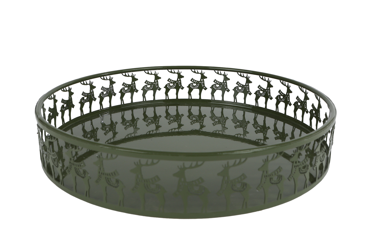 Dienblad Deer groen metaal 28,5x28,5x5cm
