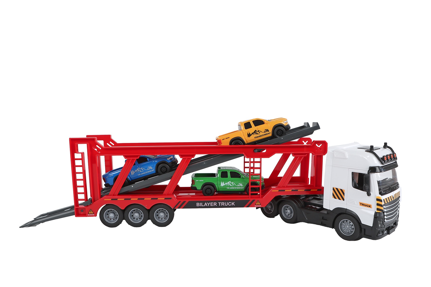 2-Play Vrachtwagen autotransporter incl autos frictie met L/