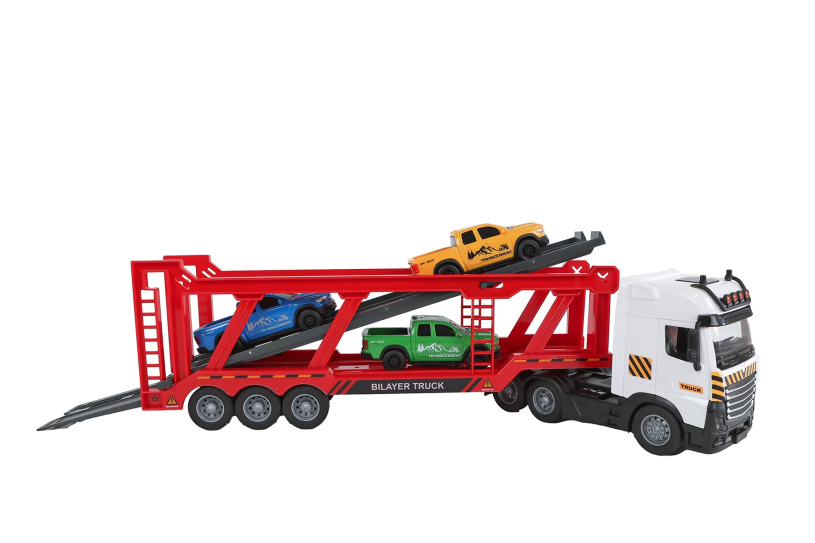 2-Play Vrachtwagen autotransporter incl autos frictie met L/