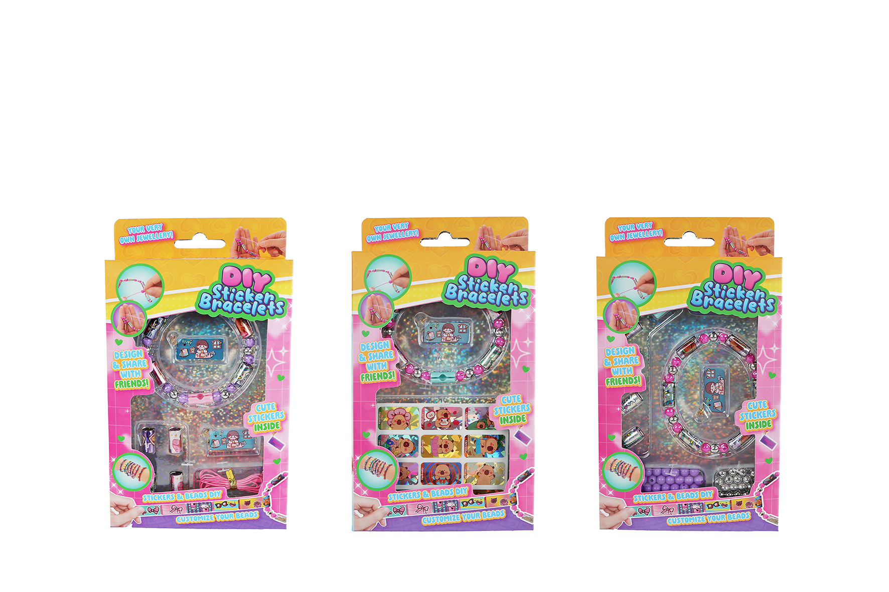 Armbandje maken met stickers en kralen 3ass