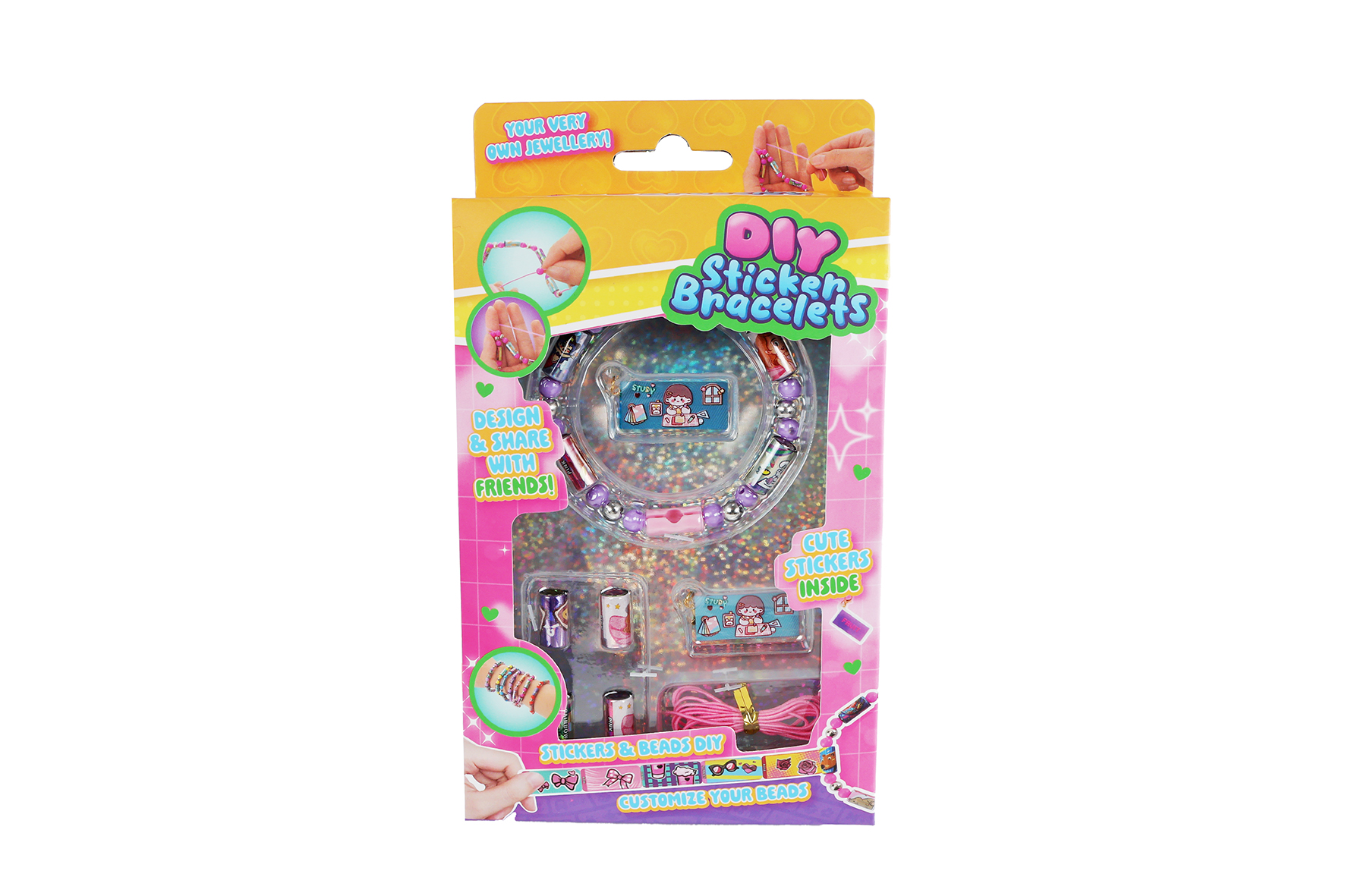 Armbandje maken met stickers en kralen 3ass