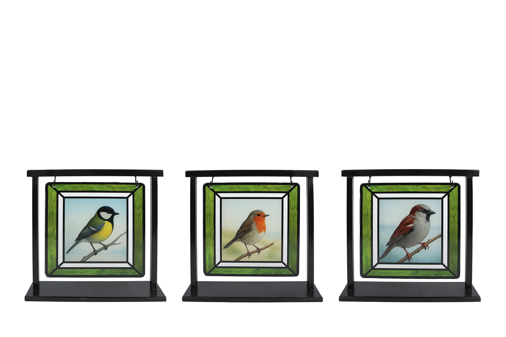 Deco Suncatcher Bird glas-in-lood/metaal 30x6x27,5cm 3ass.