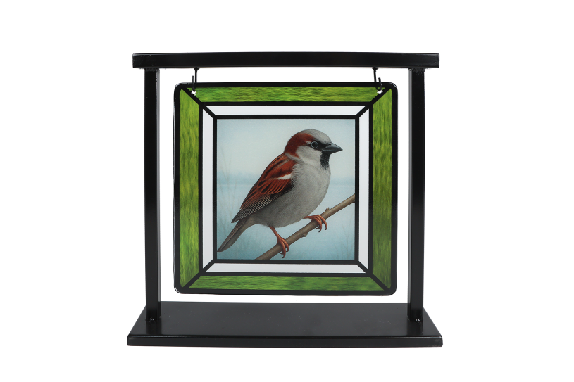 Deco Suncatcher Bird glas-in-lood/metaal 30x6x27,5cm 3ass.