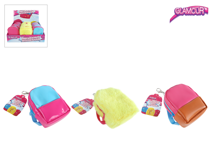 Glamour fashion rugzak mini m/sleutelhanger 3ass 10cm