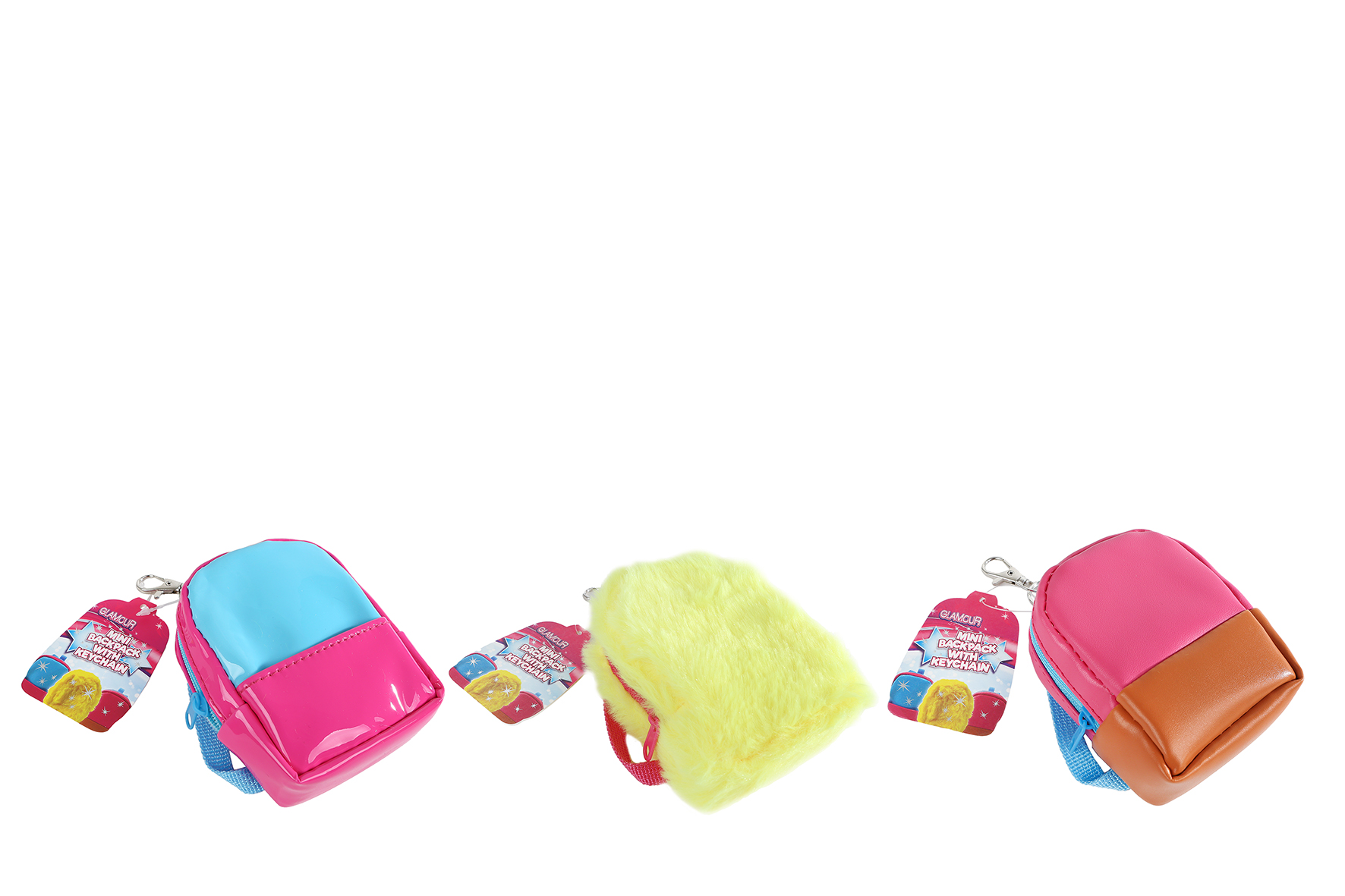 Glamour fashion rugzak mini m/sleutelhanger 3ass 10cm