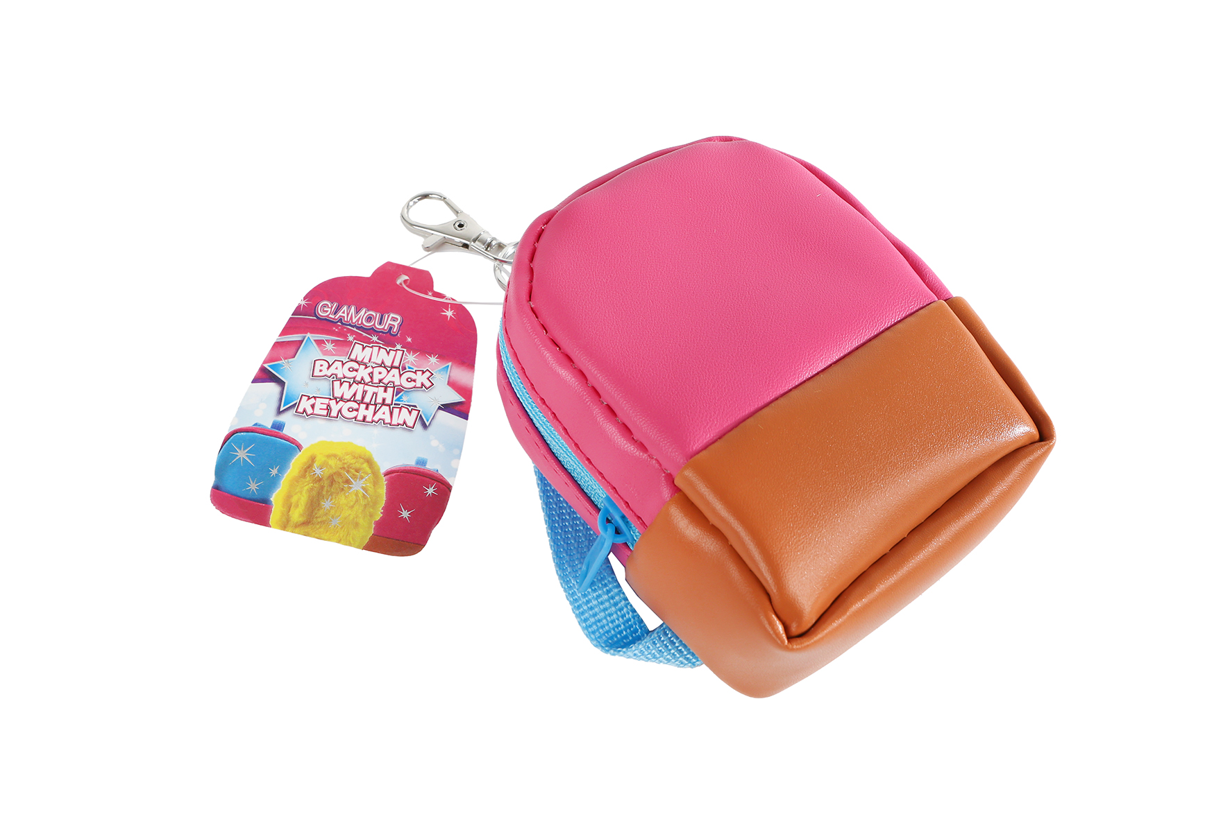 Glamour fashion rugzak mini m/sleutelhanger 3ass 10cm