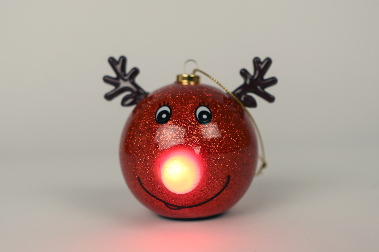 Decoratie bal LED "mas Deer glitter polyfoam 9x9x8cm assorti
