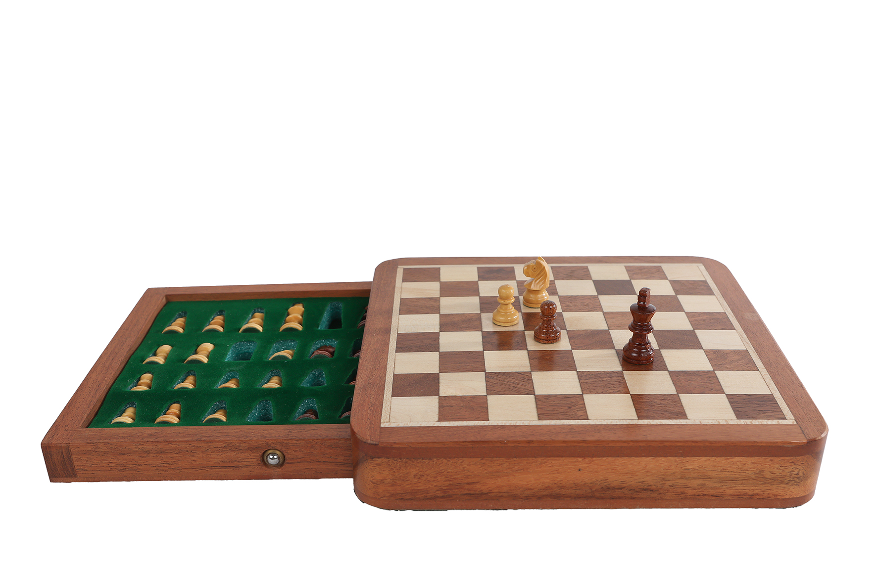 Spel Chess met lade magnetisch naturel acacia 17x17x3cm