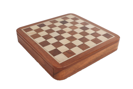 Spel Chess met lade magnetisch naturel acacia 17x17x3cm
