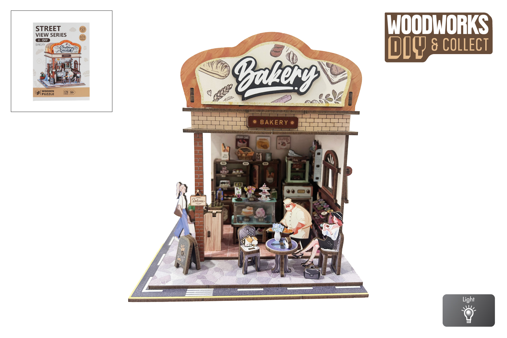 Woodworks DIY bouwpakket Bakery m/licht 179dlg hout