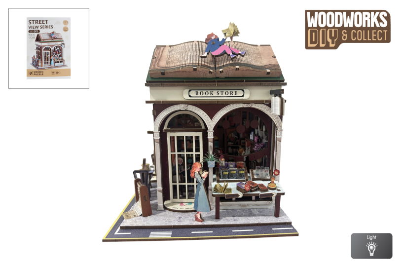 Woodworks DIY bouwpakket Book Store m/licht 148dlg hout