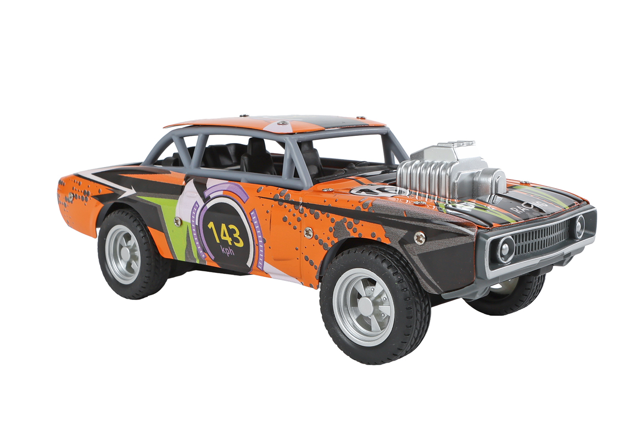 Roadblasters muscle car oranje frictie die cast 20cm