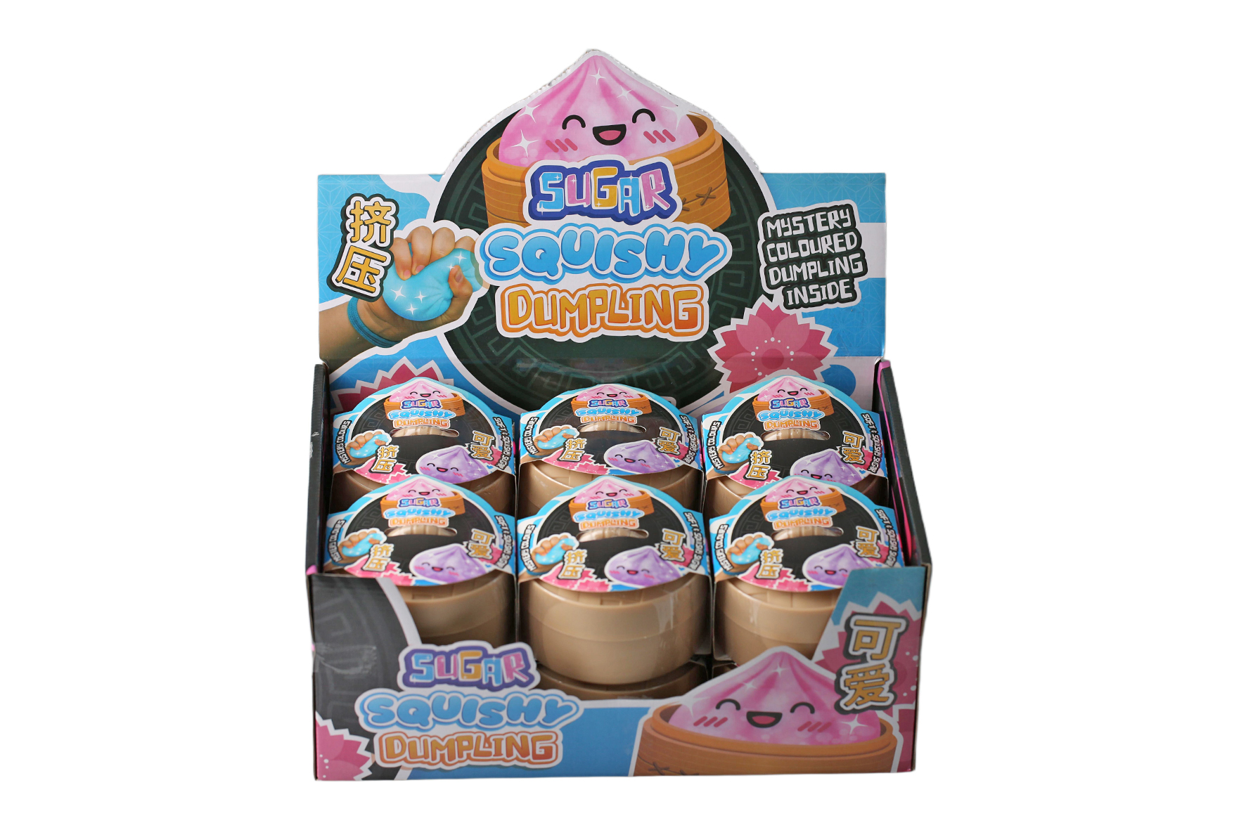 Squishy sugar dumpling 9cm in stoommand 4ass kleur 10cm