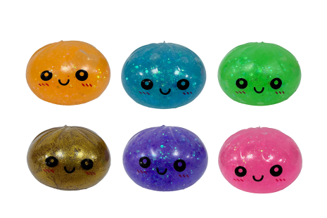 Squishy glitterslijm dumpling 5,8cm in stoommand 6,5cm