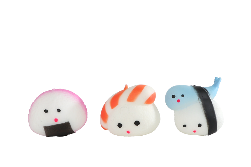 Kawaii Squishy Sushi vriendjes 3 stuks 5cm in takeaway box