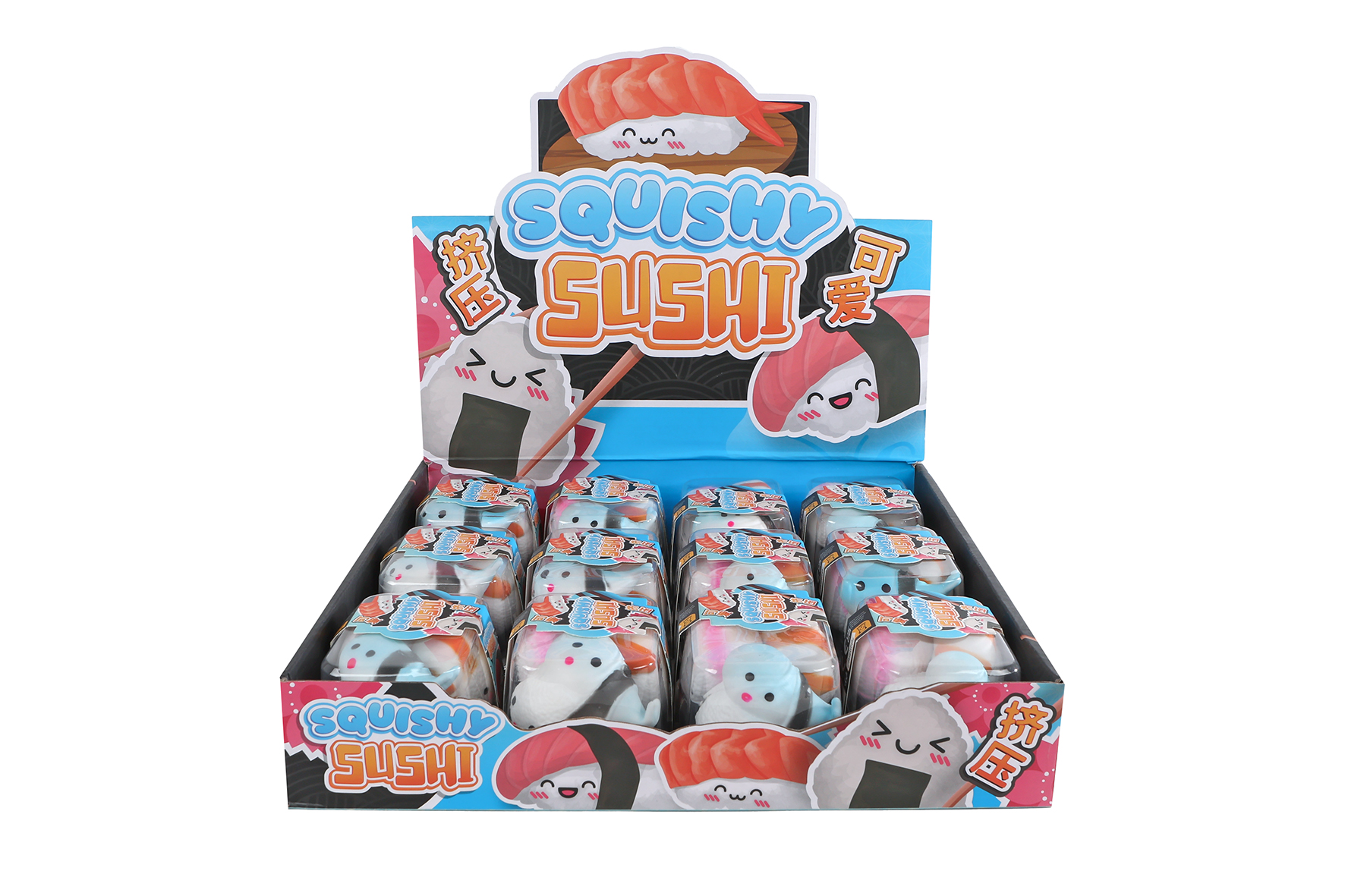 Kawaii Squishy Sushi vriendjes 3 stuks 5cm in takeaway box