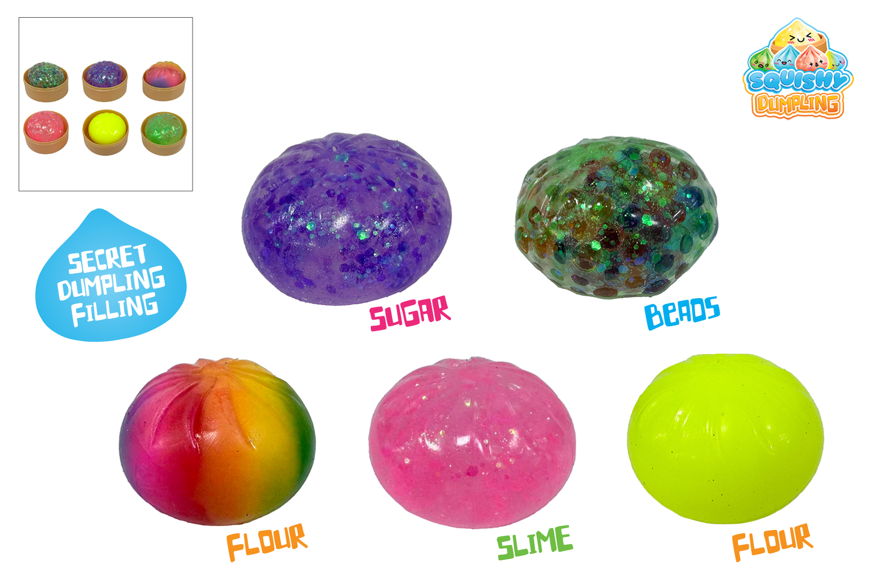Squishy dumpling secret mix 5,8cm in stoommand 6,5cm