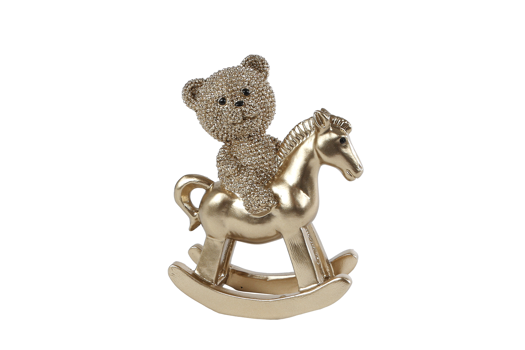 Sculptuur Teddybeer Hobbelpaard glinster goud 9x4x11cm