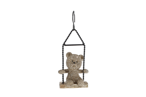 Hang-sculptuur Teddybeer Schommel glinster goud 5x4x12cm
