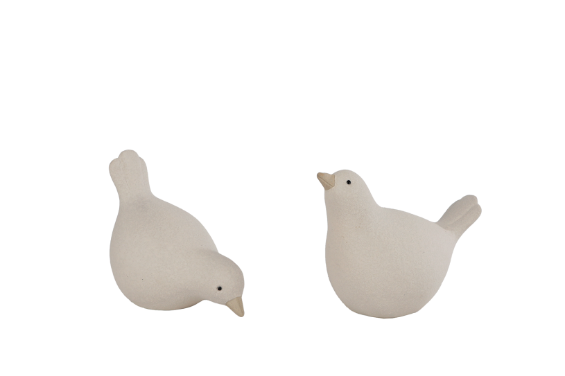 Sculptuur Vogel creme aardewerk 9,5x5x7cm 2 assorti