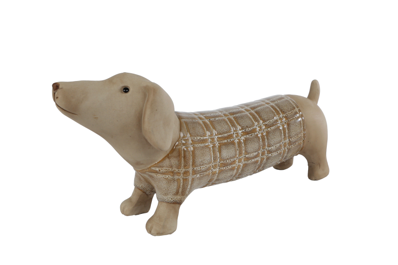 Sculptuur Teckel L bruin aardewerk 22,5x6,5x9,5cm