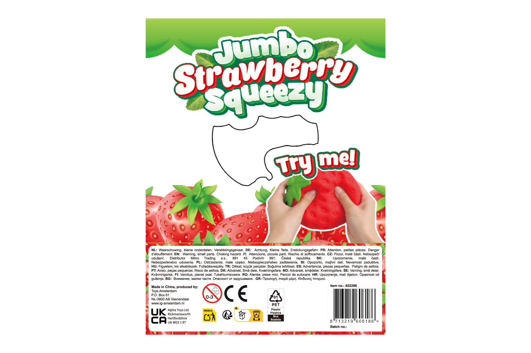 Jumbo Squeeze Aardbei anti-stress 14x14x15cm