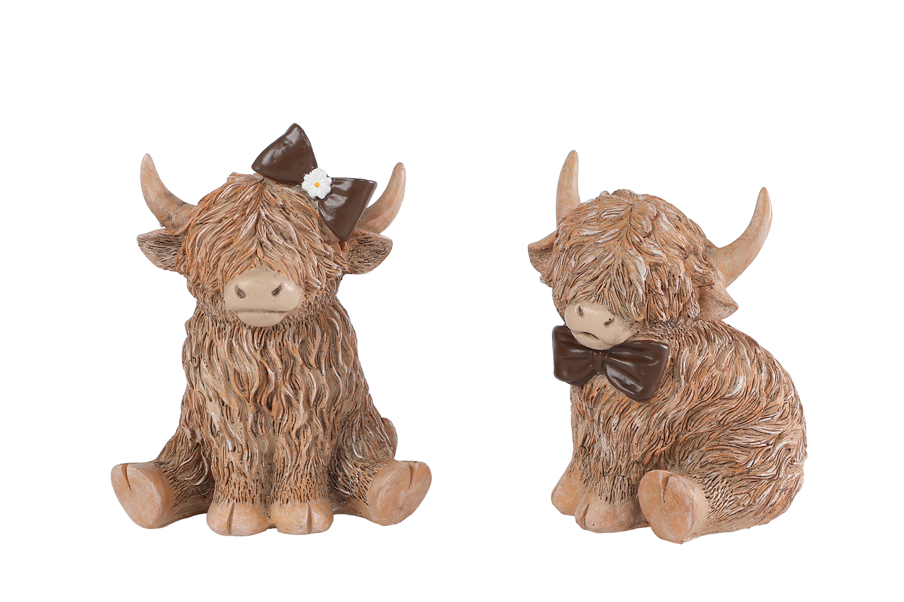 Sculptuur Highlander met strik bruin 8x6x12cm 2 assorti
