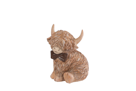 Sculptuur Highlander met strik bruin 8x6x12cm 2 assorti