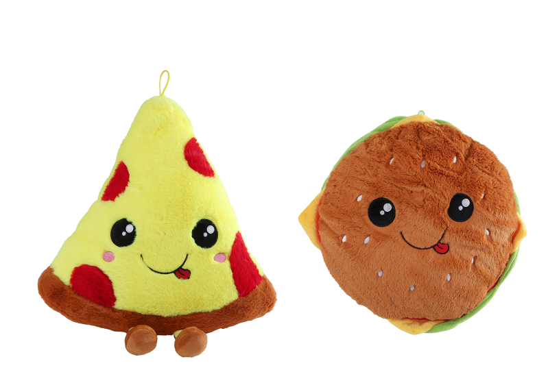 Fluffy Menu hamburger/pizza pluche 30-38cm 2 assorti