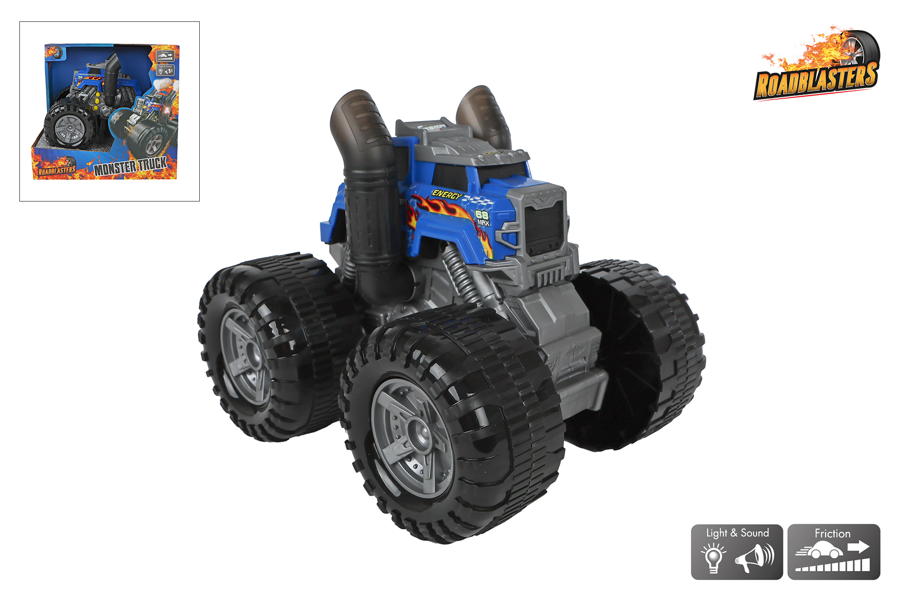 Roadblasters Monster Truck frictie L/G 18cm - blauw